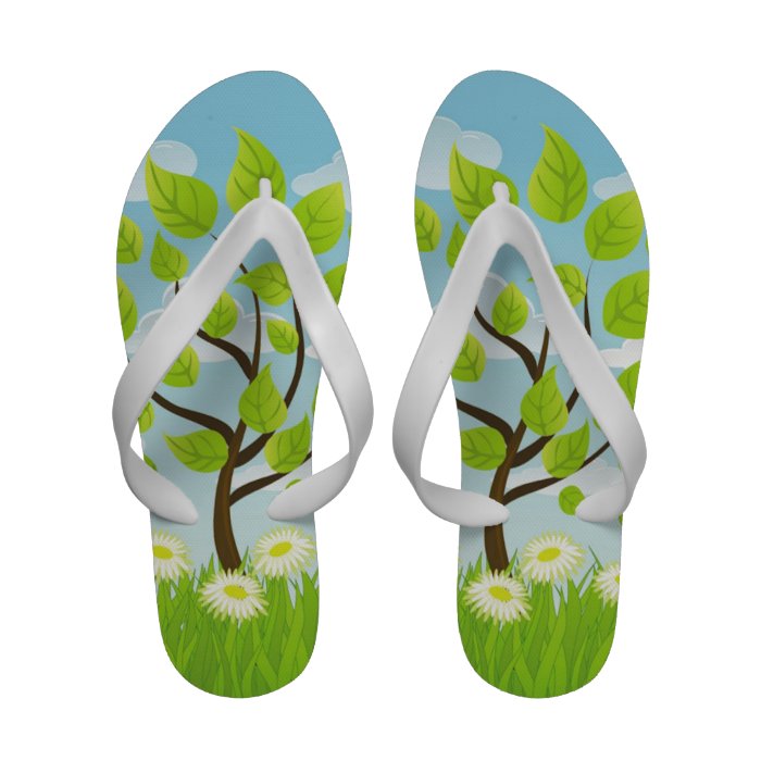 Daisies Dancing Around a Tree Flip Flops