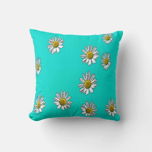 Daisies drawn throw pillow (Front)