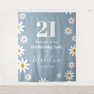 Daisies Dusty blue Birthday Banner Backdrop