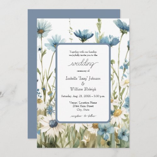 Daisies  Faded Denim Country Wedding Invitation