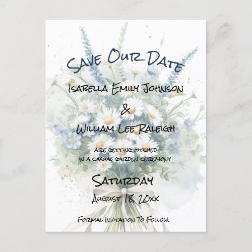 Daisies  Faded Denim Rustic Save Our Date Announcement Postcard