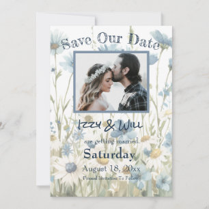 Daisies & Faded Denim Rustic Wedding Photo Save The Date