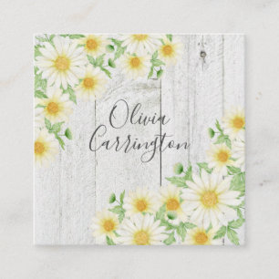Daisies Faux Wood Personalized Name Square Business Card