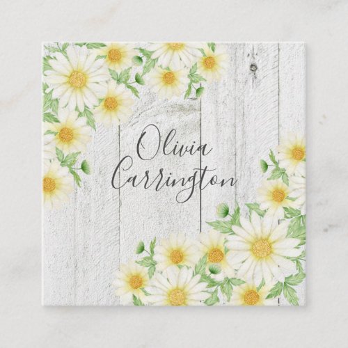 Daisies Faux Wood Personalized Name Square Business Card