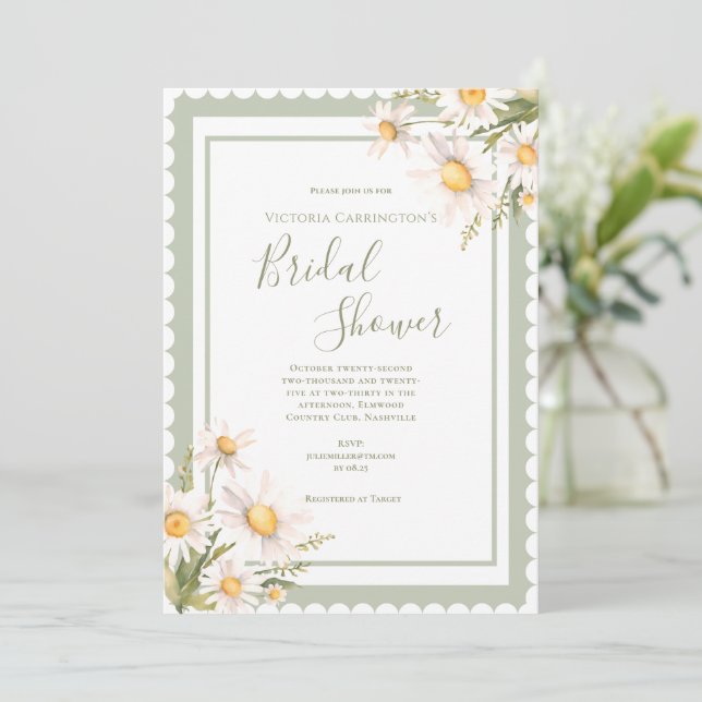 Daisies Floral Elegant Bridal Shower Invitation (Standing Front)