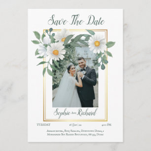 Daisies Floral Gold Wedding Save The Date Card