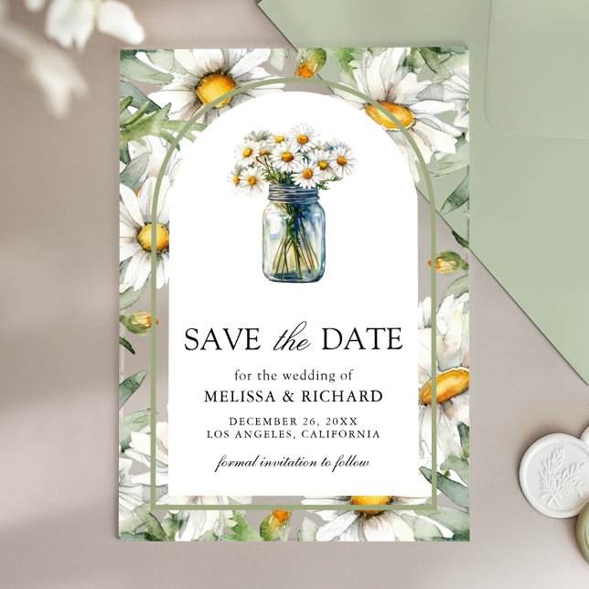 Daisies Floral Mason Jar Wedding Save the Date Acrylic Invitations (Creator Uploaded)