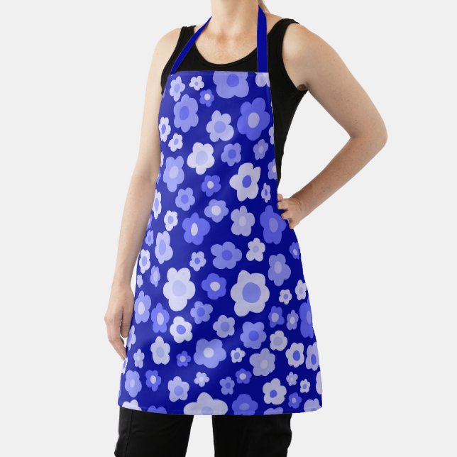 Daisies Floral Spring Unique Blue Bold Retro Apron (Insitu)