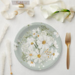 Daisies Floral Watercolor Paper Plates<br><div class="desc">Pretty white watercolor daisies on a sage green background.  Perfect for a your event or special celebration.</div>