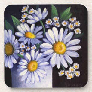 Daisies flower clock beverage coaster