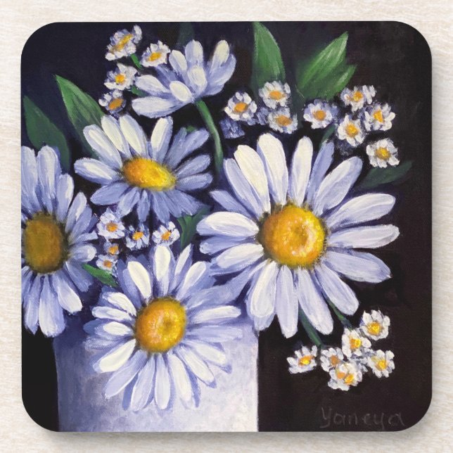 Daisies flower clock beverage coaster (Front)