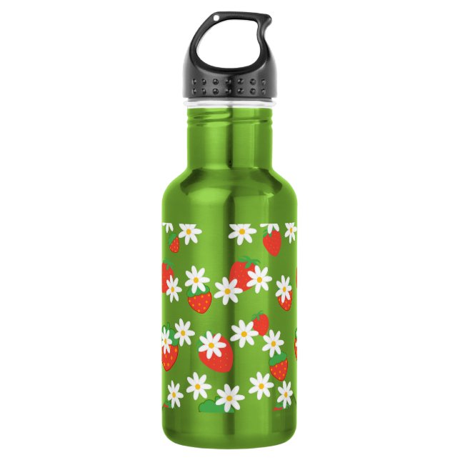 Daisies Flower Floral strawberry Pattern Xmas  Stainless Steel Water Bottle (Front)