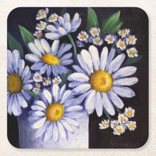 Daisies flower paper coasters