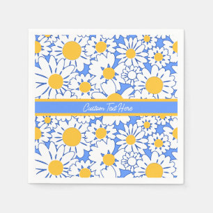 Daisies Flowers Blue White Floral Personalized Napkins