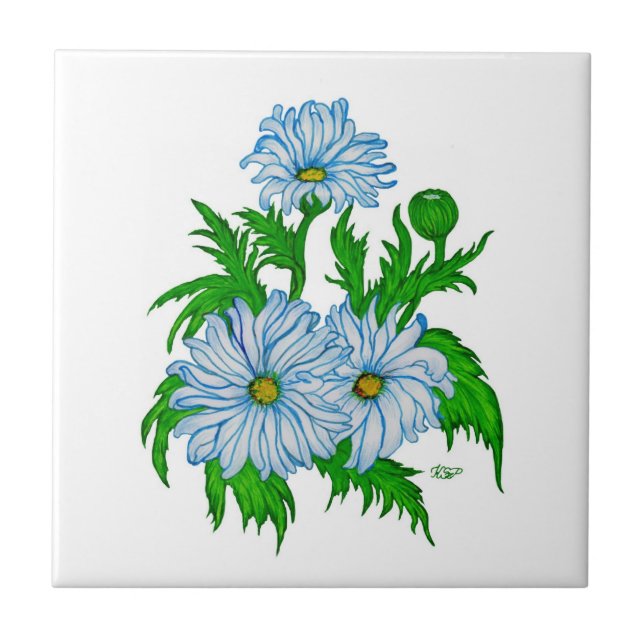 Daisies flowers ceramic tile (Front)