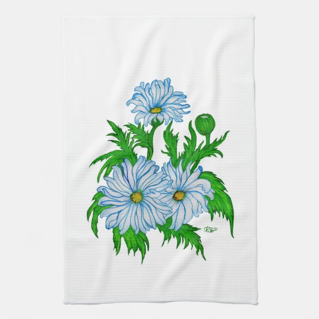Daisies flowers kitchen towel (Vertical)