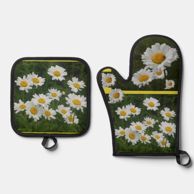 Daisies Flowers Oven Mitt & Pot Holder Set (Front)