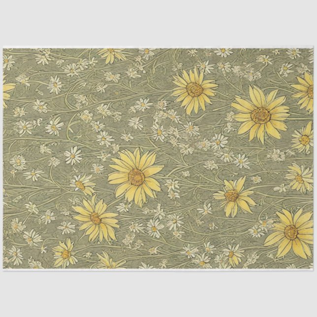 Daisies flowers vintage ephemera pattern tissue paper (Front)