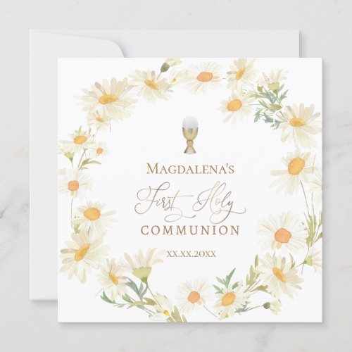 daisies flowers wreath First Holy Communion Invitation