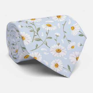 Daisies (Gainsboro) – Watercolor Floral Pattern Neck Tie