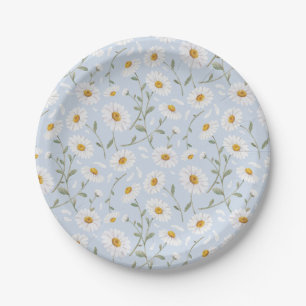 Daisies (Gainsboro) – Watercolor Floral Pattern Paper Plates