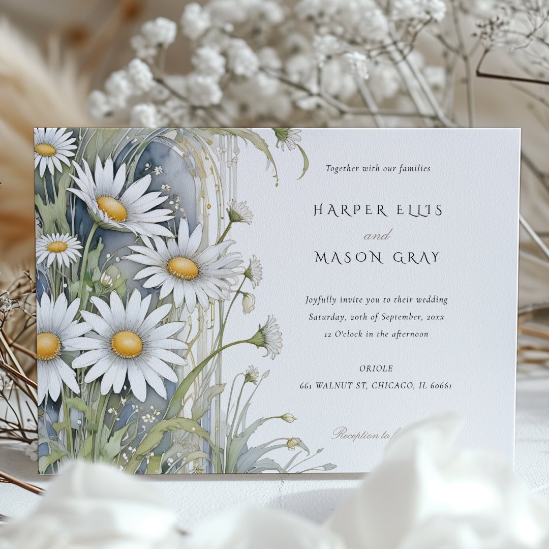 Daisies Garden Elegant Nouveau Wedding Invite