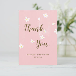 Daisies Girly Pink Cute Calligraphy Spring Floral Thank You Card