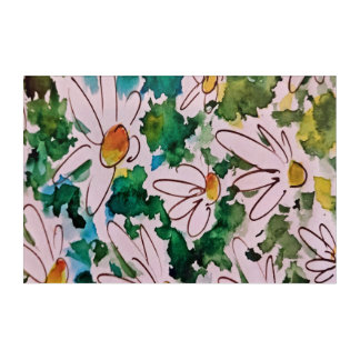 Daisies, green substrate, abstraction. acrylic print