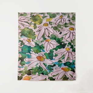 Daisies, green substrate, abstraction. tapestry