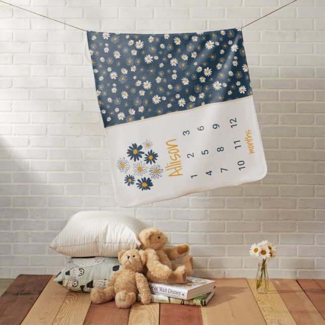 Daisies Growth Tracker Milestone Baby Nursery Blanket (In Situ)