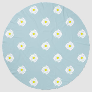 Daisies Illustrative Big Pattern on Pale Blue Beach Towel