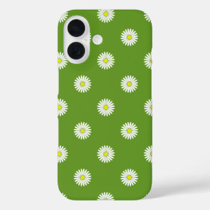 Daisies Illustrative Pattern on Green iPhone 16 Case