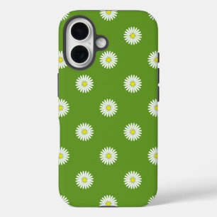 Daisies Illustrative Pattern on Green iPhone 16 Case