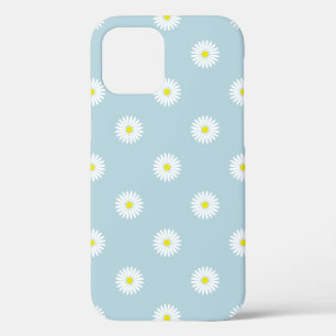 Daisies Illustrative Pattern on Pale Blue iPhone 12 Case