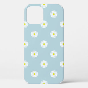 Daisies Illustrative Pattern on Pale Blue iPhone 12 Case