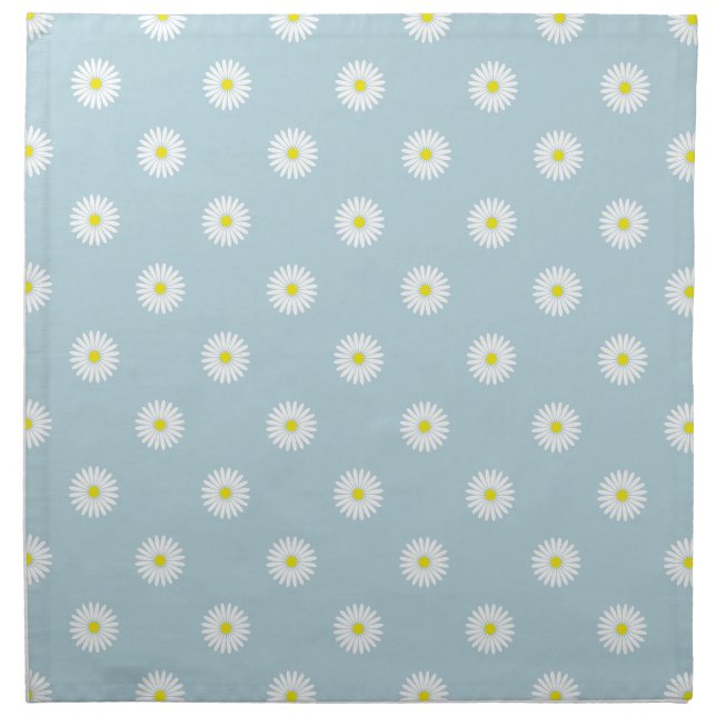 Daisies Illustrative Pattern on Pale Blue Cloth Napkin (Front)
