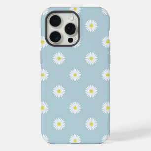 Daisies Illustrative Pattern on Pale Blue iPhone 15 Pro Max Case