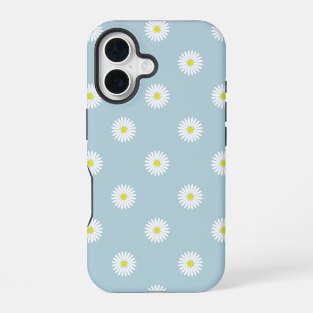 Daisies Illustrative Pattern on Pale Blue iPhone Case (Back)