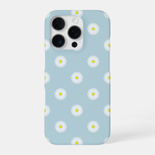Daisies Illustrative Pattern on Pale Blue iPhone 16 Pro Case