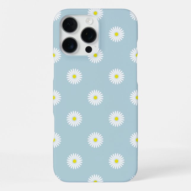 Daisies Illustrative Pattern on Pale Blue iPhone Case (Back)