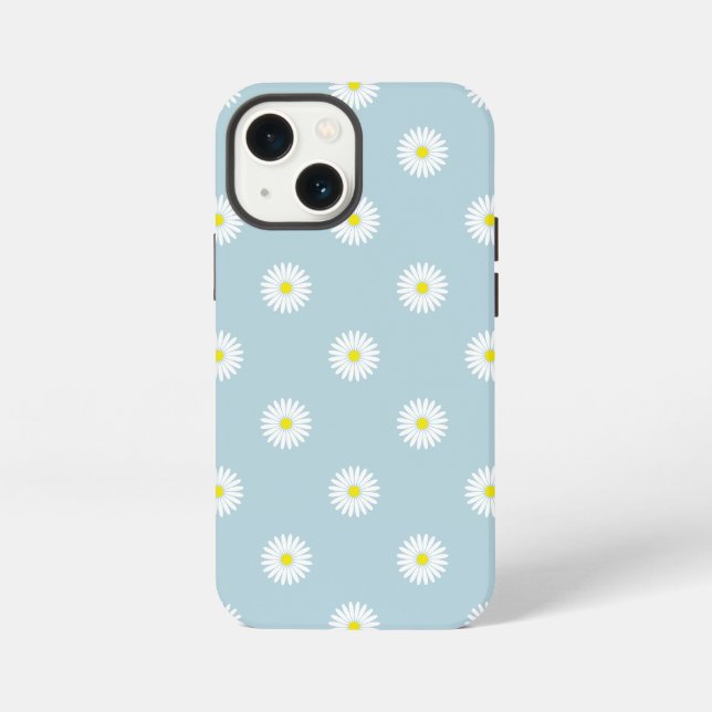 Daisies Illustrative Pattern on Pale Blue iPhone Case (Back)