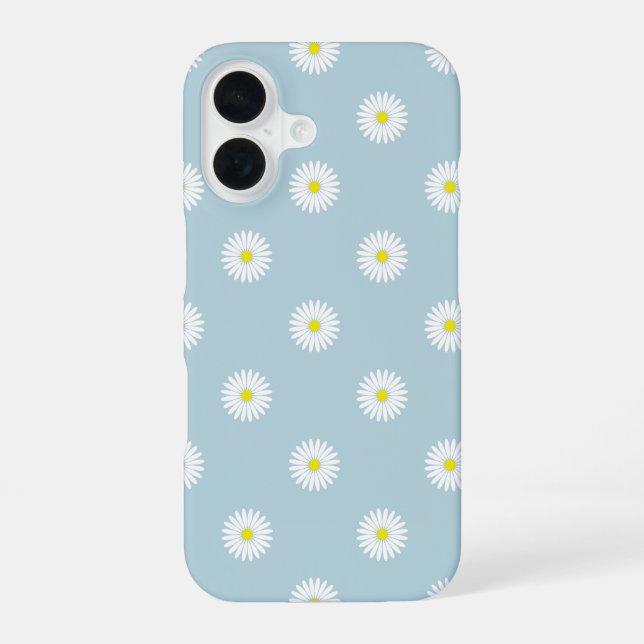 Daisies Illustrative Pattern on Pale Blue iPhone Case (Back)