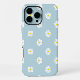 Daisies Illustrative Pattern on Pale Blue iPhone 16 Pro Max Case