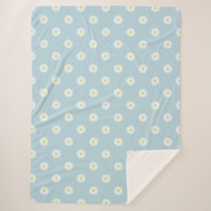 Daisies Illustrative Rpt Pattern on Pale Blue Sherpa Blanket