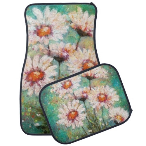 Daisies Impressionistic Floral Painting Teal Green Car Floor Mat