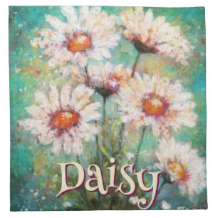 Daisies Impressionistic Floral Teal Personalized Cloth Napkin