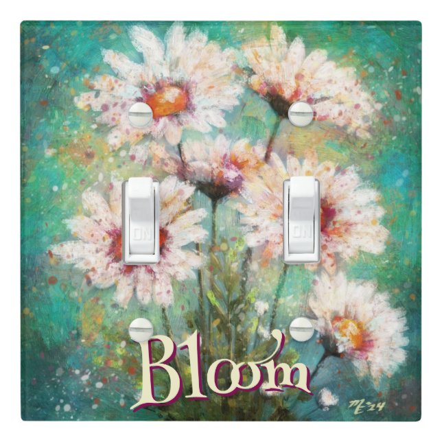 Daisies Impressionistic Floral Teal Personalized Light Switch Cover (In Situ)