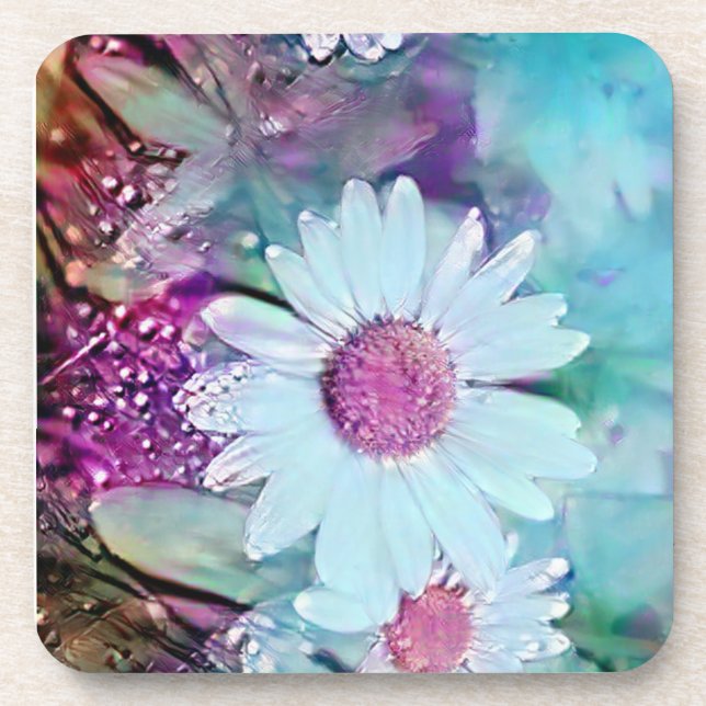 Daisies in a brook beautiful lighting beverage coaster (Front)