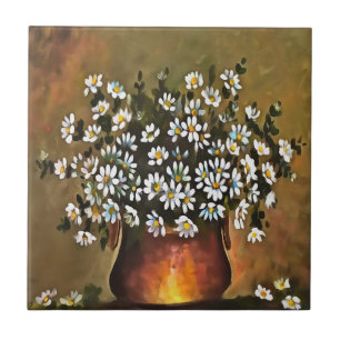 Daisies In A Copper Colored Vase Ceramic Tile