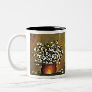 Daisies In A Copper Colored Vase Two-Tone Coffee Mug